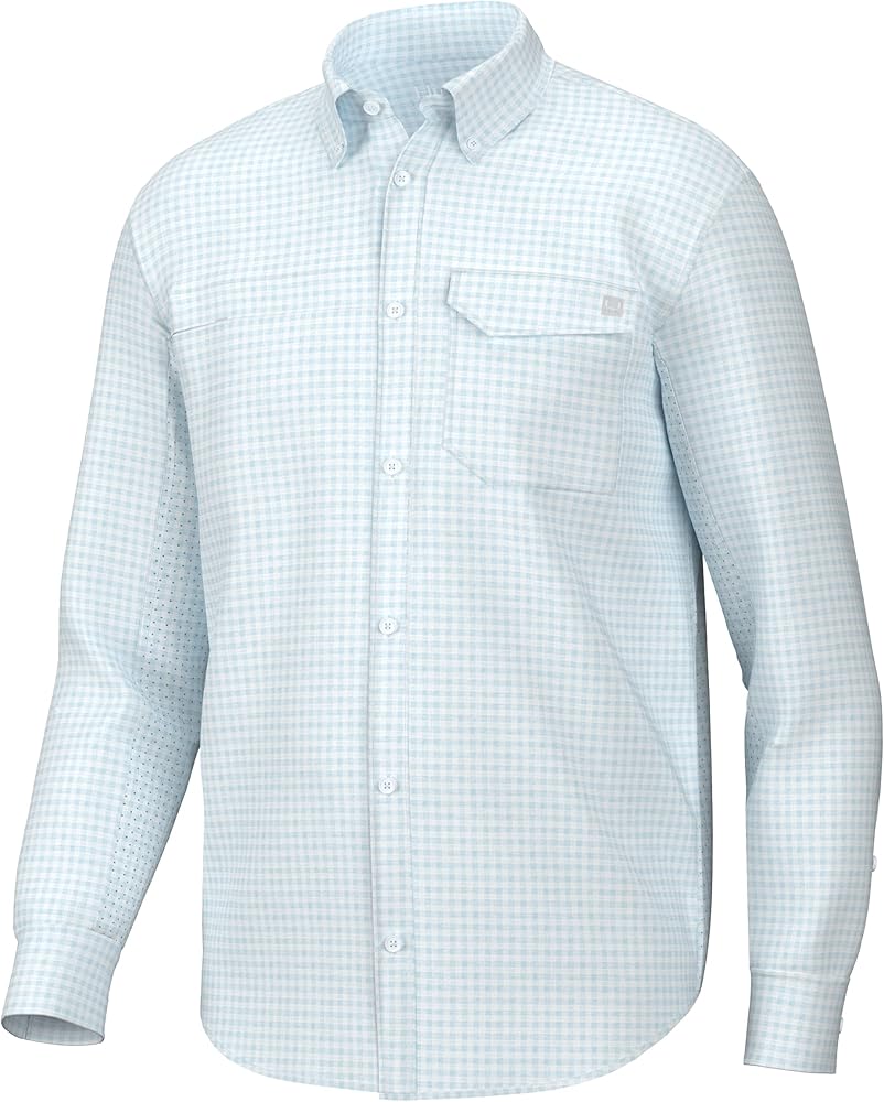 HUK Men's Tide Point Pattern Long Sleeve Shirt, Fishing Button Down