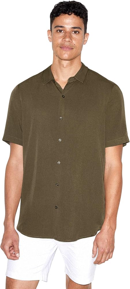 American Apparel Men's Viscose Short Sleeve Button Up Shirt