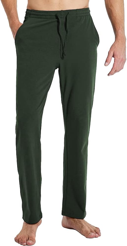 MIER Men's Cotton Sweatpants with Pockets Lightweight Drawstring Yoga Pajama Lounge Athletic Running Knit Pants, Open Bottom