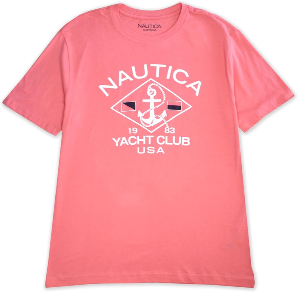 Nautica Mens Classic Fit Sleepwear Anchor Yacht Club Crewneck Short Sleeve Tee T-Shirt (Large, Teaberry Pink)