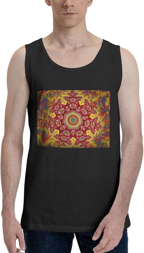 Shpongle Men's Tank Tops Classic Crew Neck Sleeveless Cotton Casual Sport T-Shirts Black