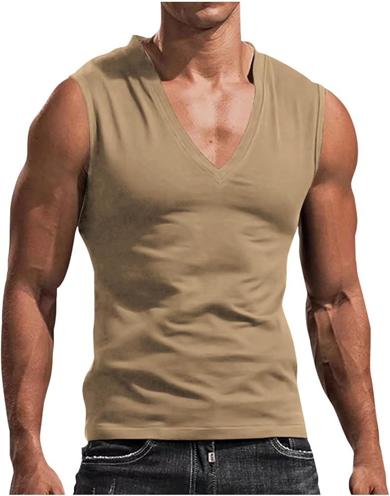 Men's Beach Tank Top Summer Sleeveless V Neck Muscle Tee Shirts for Man Casual Tank Top Workout Shirts, M-4XL