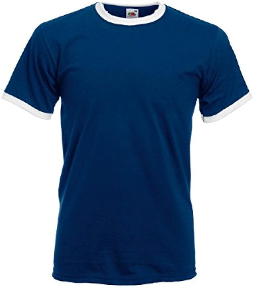 Fruit of the Loom Men's Ringer T Shirt Large Navy/White