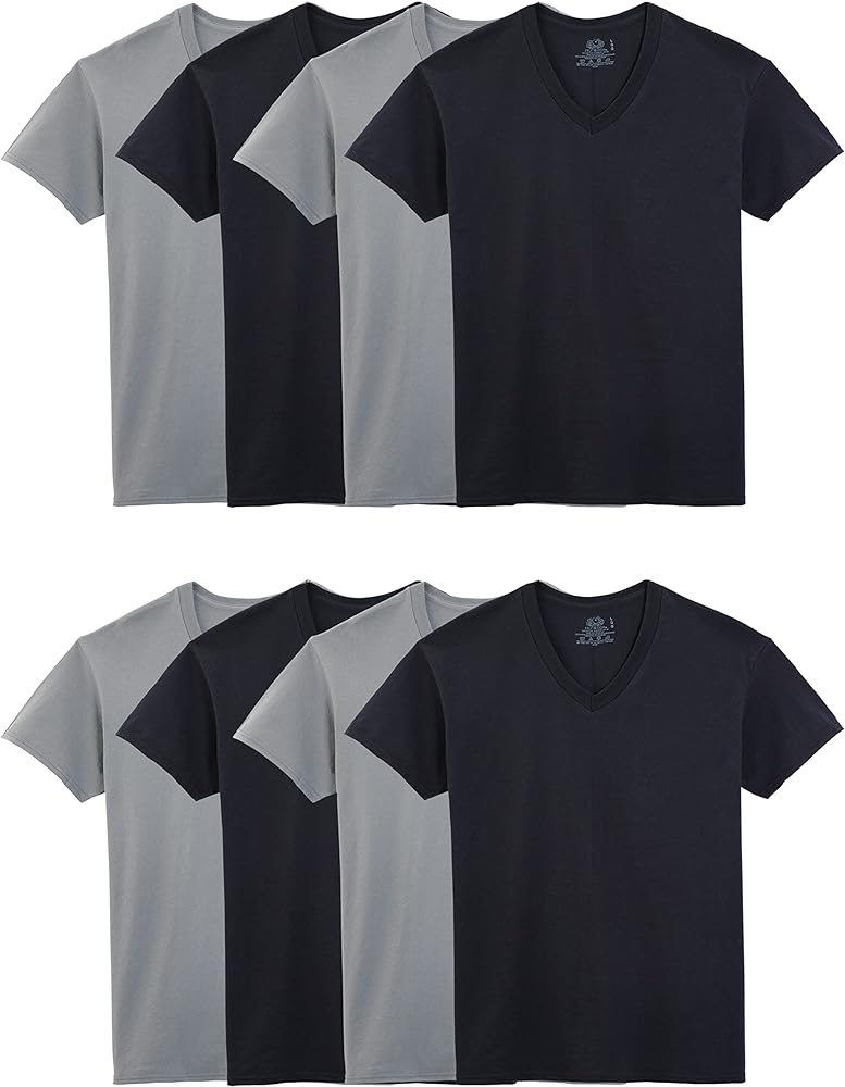 Fruit of the Loom Men's Lightweight Active Cotton Blend Undershirts, V-Neck-8 Pack-Black/Grey, Large