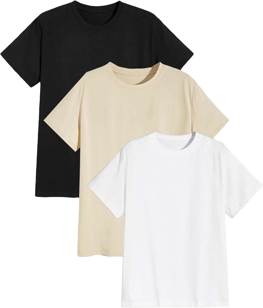 Verdusa Men's 3 Pack Basic Tee Top Short Sleeve Crew Neck T Shirts