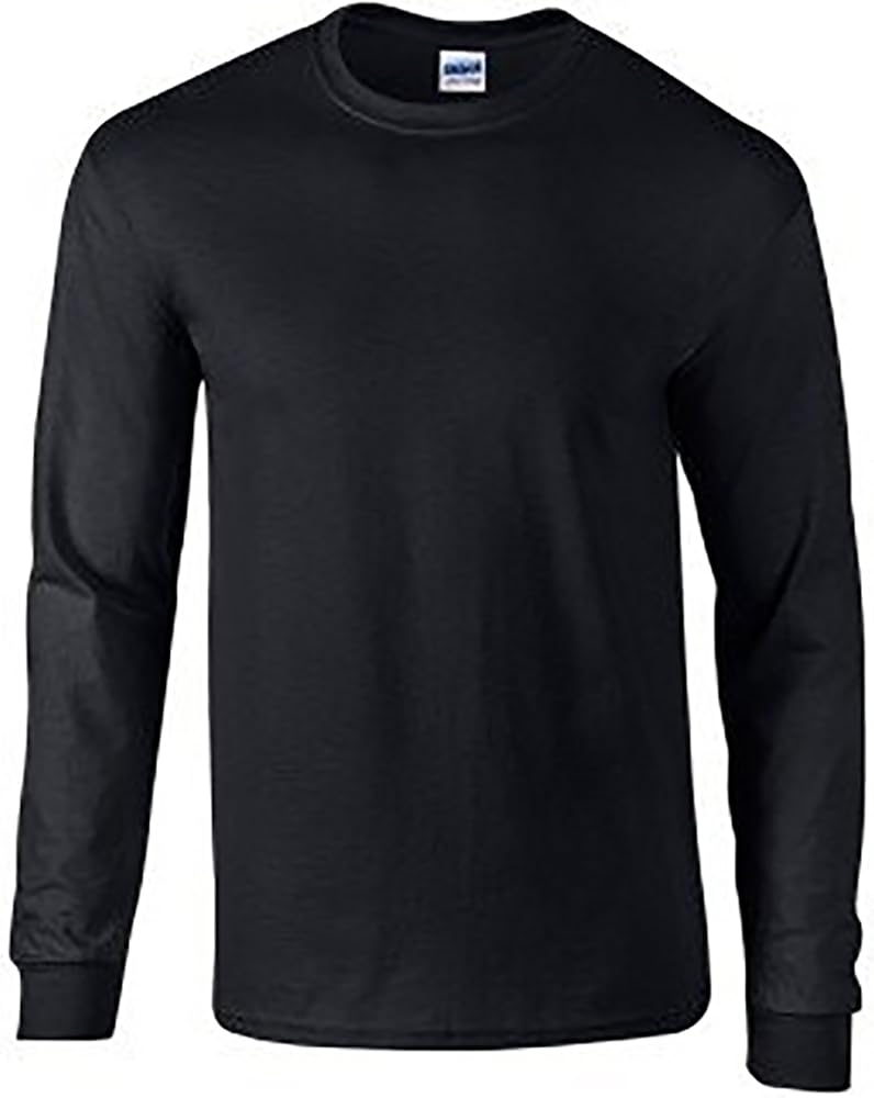 Gildan Mens Plain Crew Neck Ultra Cotton Long Sleeve T-Shirt (S) (Black)