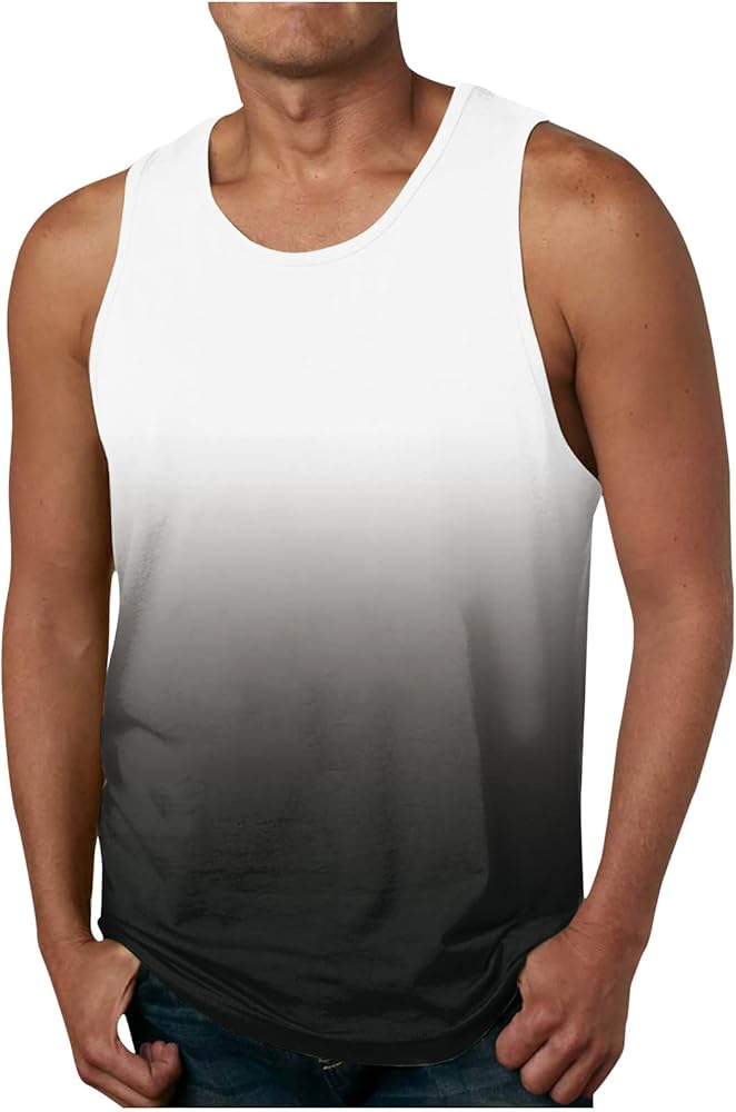 Prime of Day Deals Today 2024 Men's Tank Tops Fashion Gradient Sleeveless T-Shirt Sports Fitness Casual Vests Pullover Basic Tee Shirts Top White