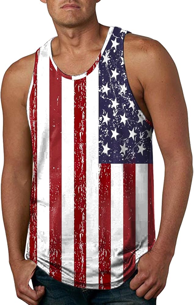 Men's American Flag Tank Tops Summer Tops Blouse Crewneck Tank Flag Casual Men's Tank Tops Summer 3D Graphic Tanks