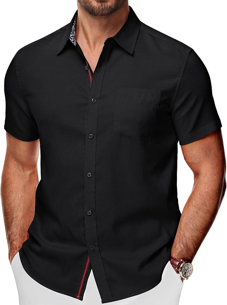 PJ PAUL JONES Mens Button Down Short Sleeve Shirt Casual Wrinkle Free Dress Shirt Summer Shirts with Pocket