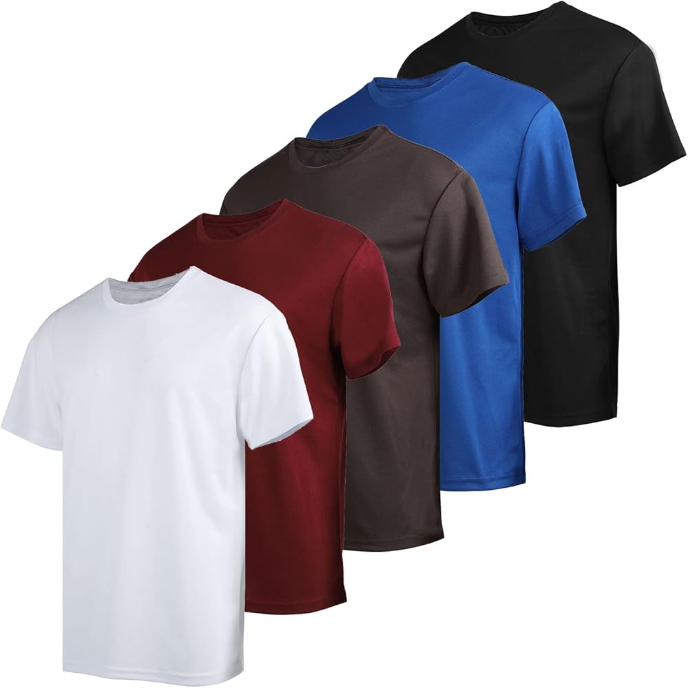 Mens Active Athletic T-Shirts Quick Dry Workout Gym Short Sleeve Crew Tee Shirts 5 Pack