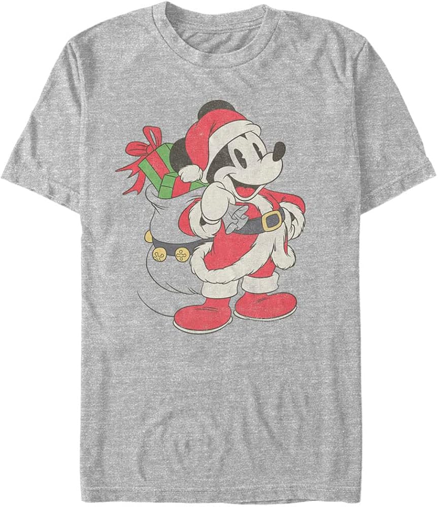 Disney Big Classic Just Santa Mickey Men's Tops Short Sleeve Tee Shirt, Athletic Heather, 3X-Large Tall