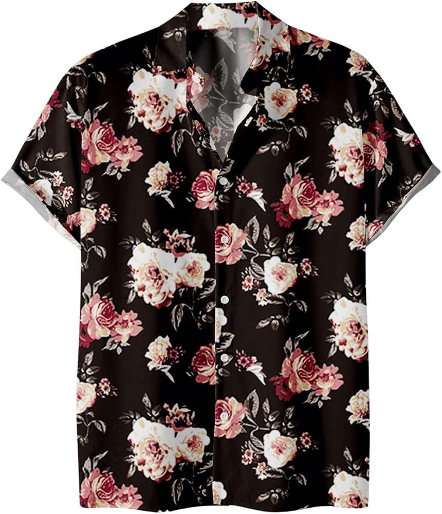 Floerns Men's Casual Tropical Print Button Down Short Sleeve Hawaiian Shirt