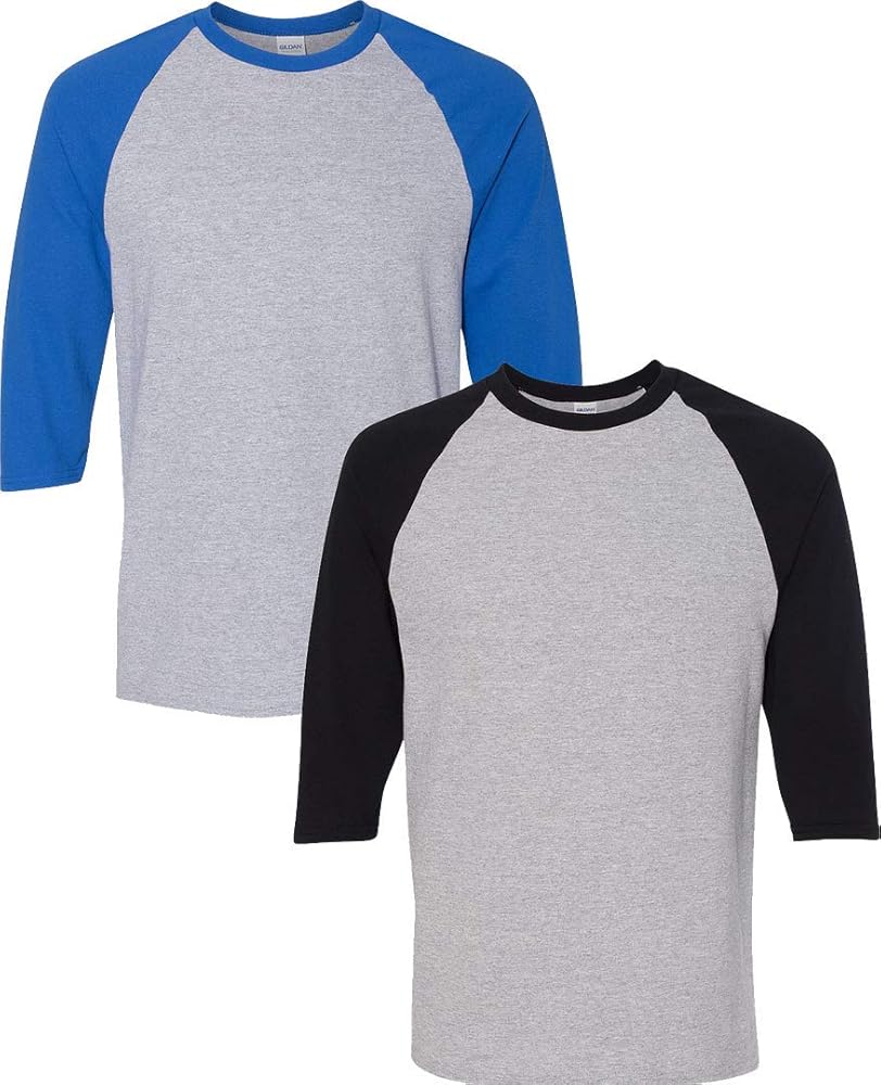 Gildan Adult Heavy Cotton 53 oz, 3/4 Raglan Sleeve T-Shirt LRG-GreyRoyal-GreyBlack