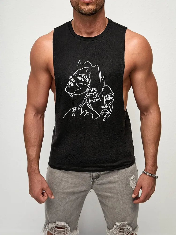 T-Shirts for Men Men Figure Graphic Tank Top REBABA (Color : Black, Size : XX-Large)