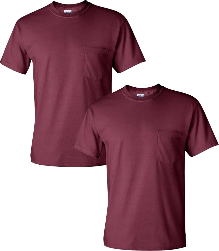 Gildan Men's Ultra Cotton Adult T/Shirt with Pocket, 2/Pack LRG/Maroon