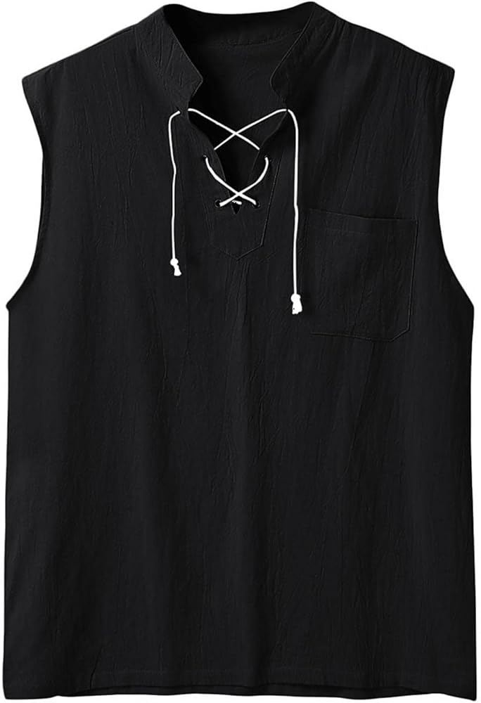 Henley Shirts for Men Summer Ghillie V-Neck Sleeveless T-Shirts Beach Hippie Linen Breathable Men's Tank Tops Vest