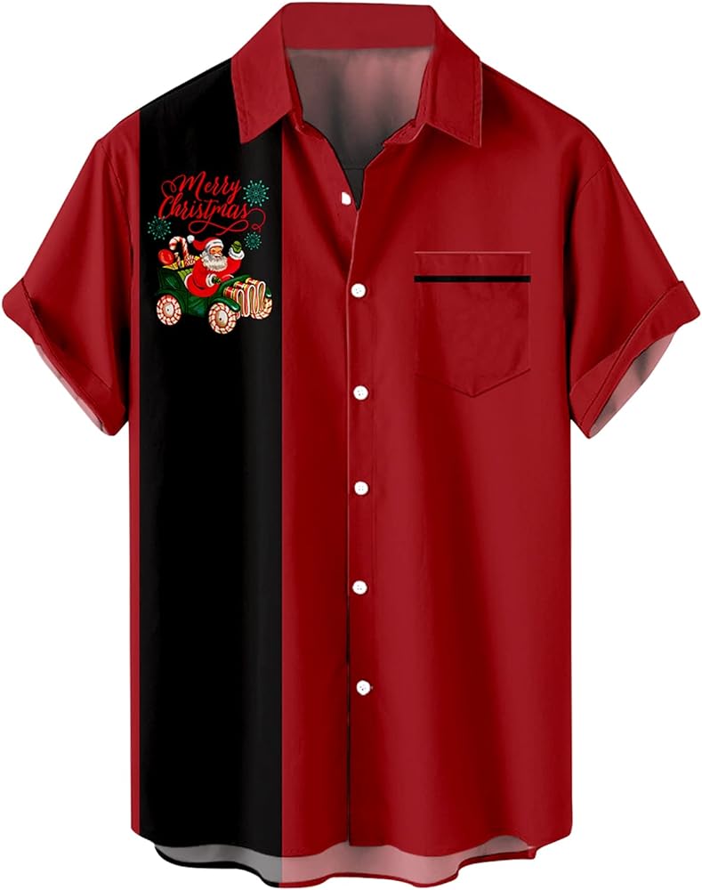 Hawaiian Shirt Mens Christmas Santa Claus Party Aloha Holiday Beach Short Sleeve Shirts Casual Button Down Vacation Top