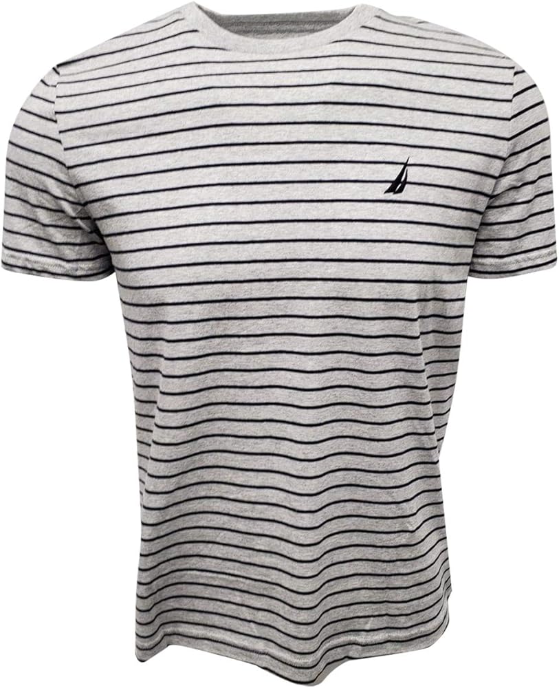 Nautica Men's Crewneck Striped T-Shirt (Small, Grey Heather)