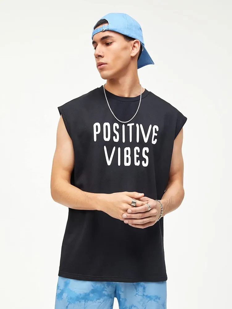 Men's T-Shirts Men Letter Graphic Tank Top T-Shirts for Men (Color : Black, Size : Small)