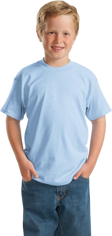 Hanes Youth 50/50 Short Sleeve T-Shirt, Light Blue, Medium