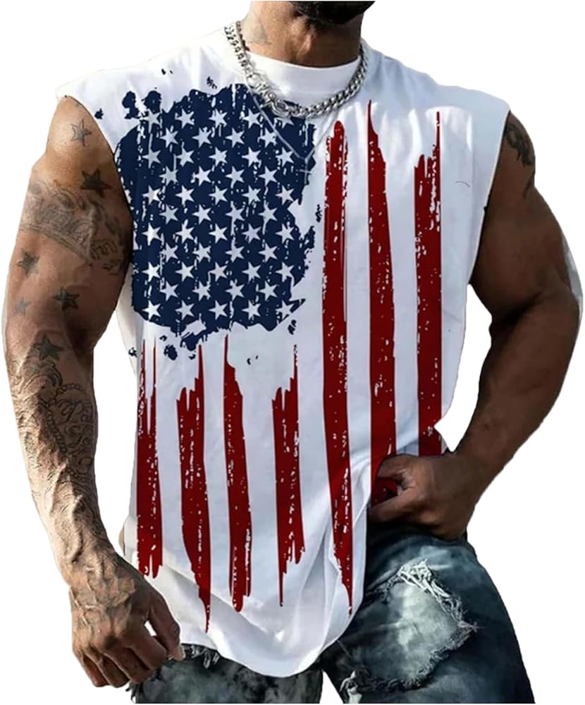 Funny 4th of July Tank Tops Men Sleeveless American Flag Shirts for Men Independence Day Patriotic Tee Shirts Tops