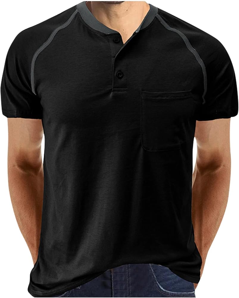 Mens Fashion Henley Shirts Short Sleeve Button T-Shirt with Pocket Classic Fit T Shirt Summer Lightweight Tops