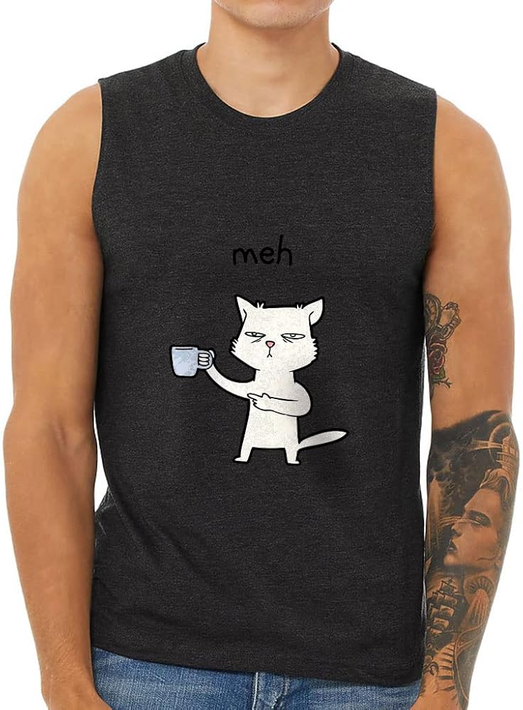 Sleepy Men's Muscle Tank - Cat Design Men's Sleeveless T-Shirt - Unique Tank - Dark Gray Heather, M