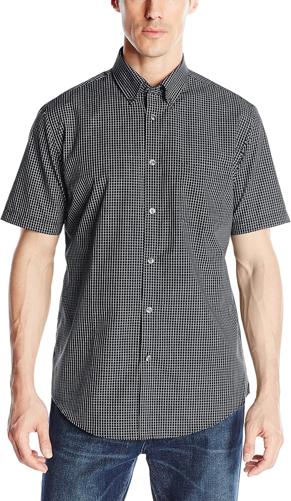 Van Heusen Men's Short Sleeve No-Iron Mini Grid Button Up