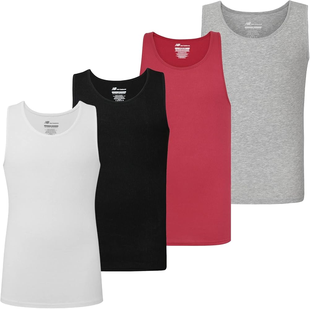 New Balance Men's Cotton Performance Rib Sleeveless Tank Top Undershirt (3 Pack Or 4 Pack)