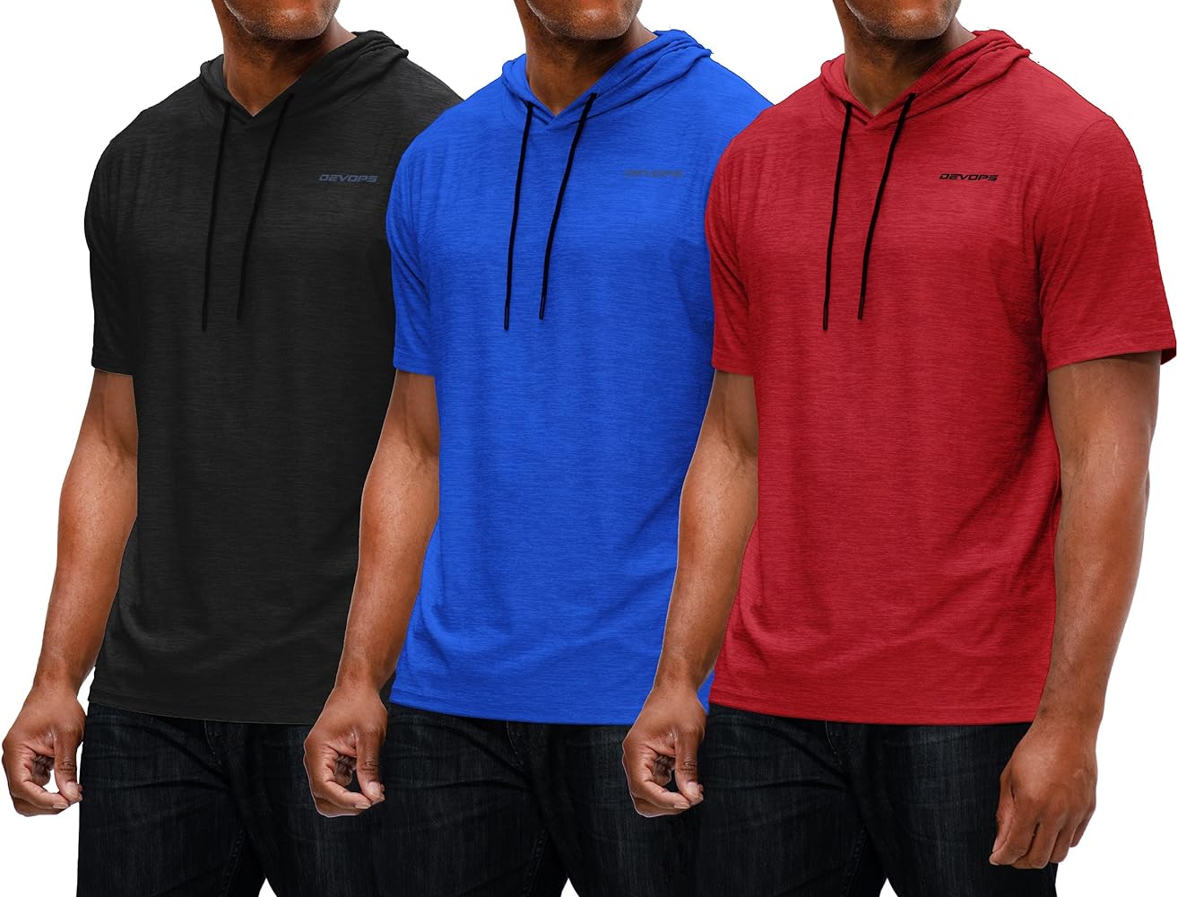 DEVOPS 3 Pack Men's Hoodie Short Sleeve Fishing Hiking Running Workout T-Shirts