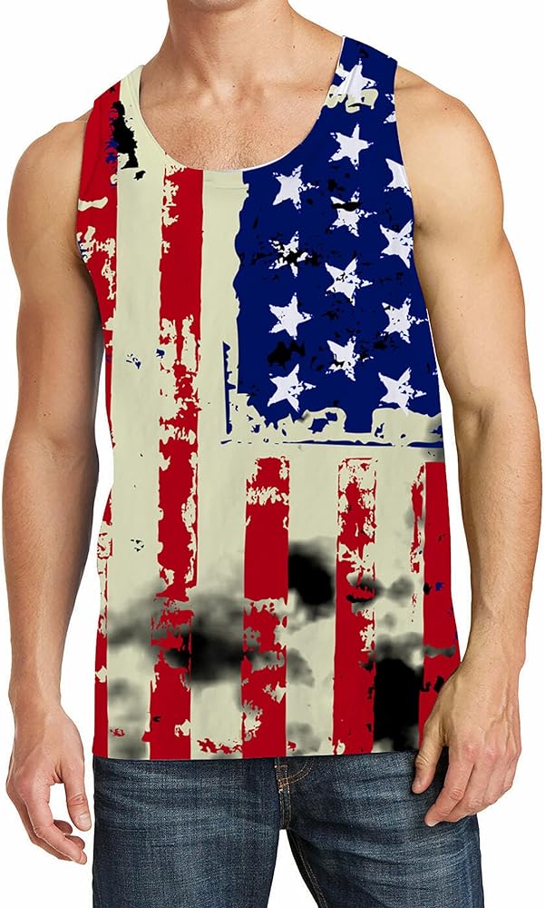 RAISEVERN Mens American Flag Tank Tops 4th of July Sleeveless Shirt Summer Beach Quick Dry Top Shirts Cool Muscle Tee