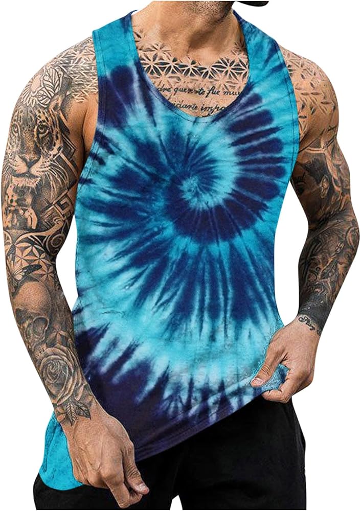 Novelty Mens 3D Rainbow Spiral Graphic Tank Tops Casual Round Neck Summer Sleeveless T-Shirts Men's Fitness Tee