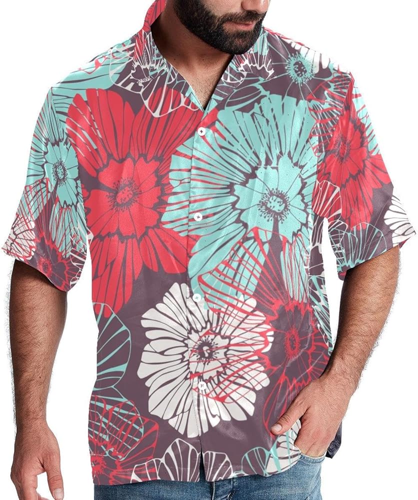 Background with Flower Petals Men Casual Button Down Shirts Short Sleeve