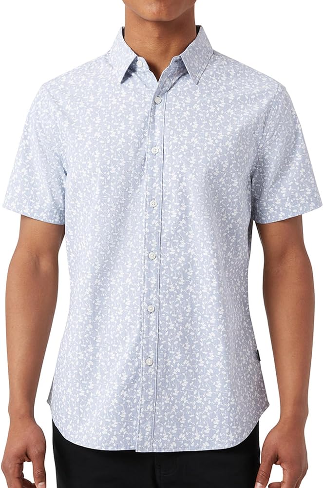 DKNY Mens Casual Short Sleeve Button Ups - Mens Printed Casual Shirts