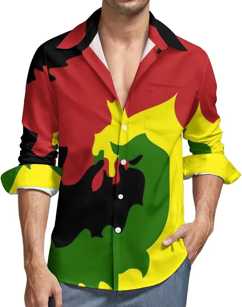 Rasta Tie Dye Swirl Men's Casual Long Sleeve Button Down Shirts Regular-Fit with Pocket