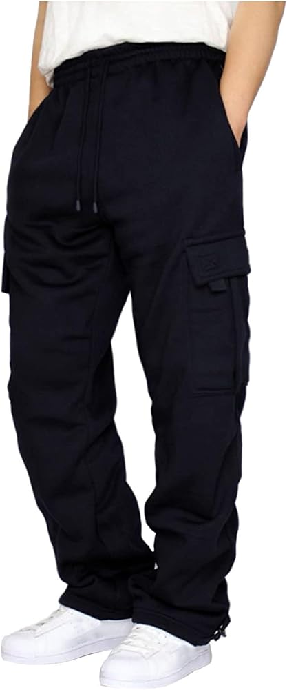 Cargo Sweatpants for Men Big and Tall Loose Fit Casual Workout Running Pants Drawstring Joggers Wide Leg Cargos