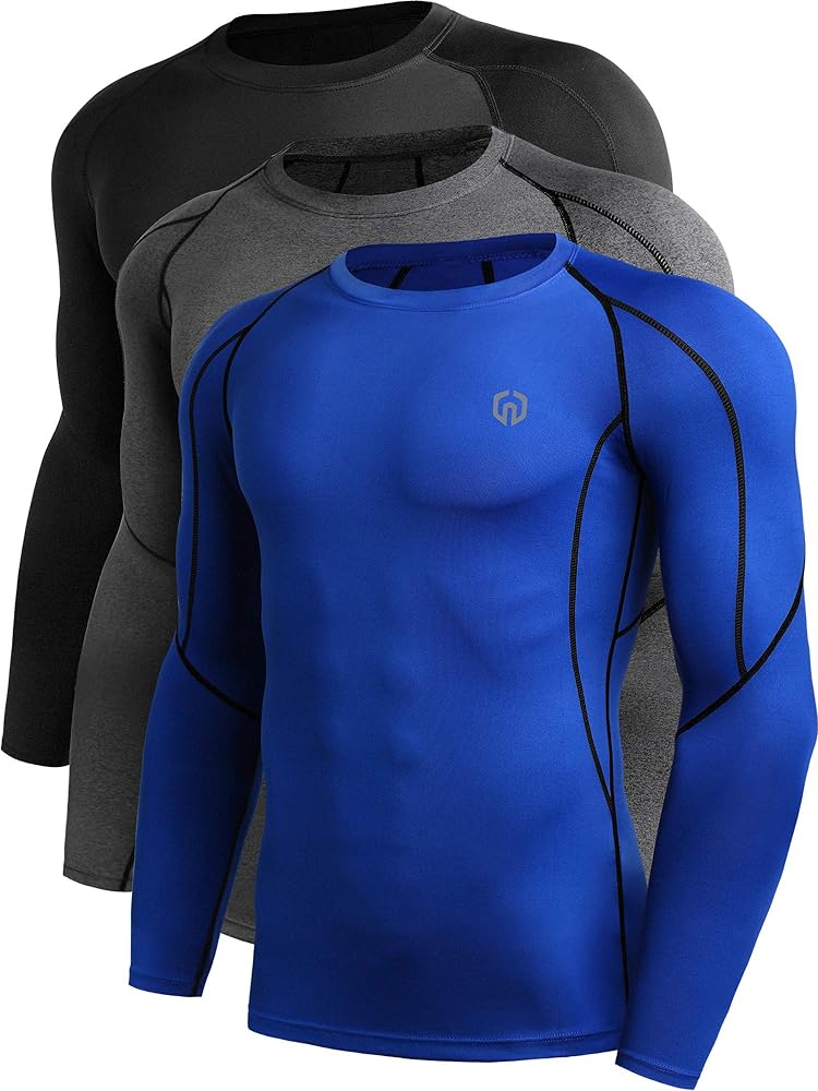 NELEUS Men's 3 Pack Dry Fit Long Sleeve Compression Shirts Workout Running Shirts