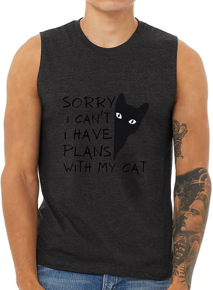 Cat Graphic Men's Muscle Tank - Cool Saying Men's Sleeveless T-Shirt - Art Tank - Dark Gray Heather, M