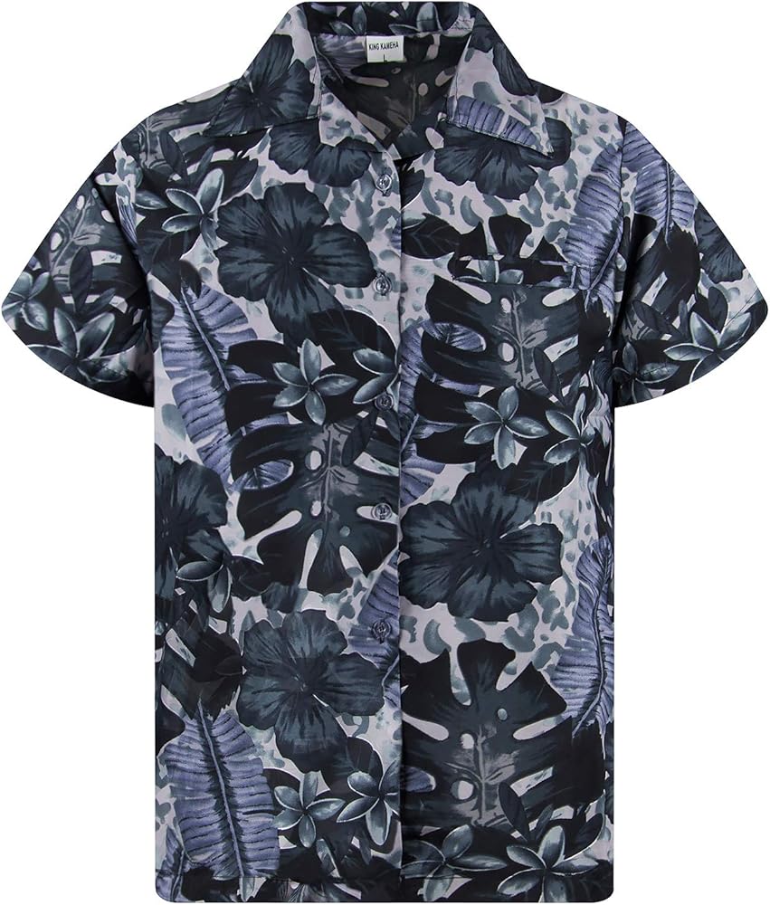 KING KAMEHA Funky Hawaiian Shirt Men Shortsleeve Frontpocket Hawaiian-Print Leaves Flowers Allover