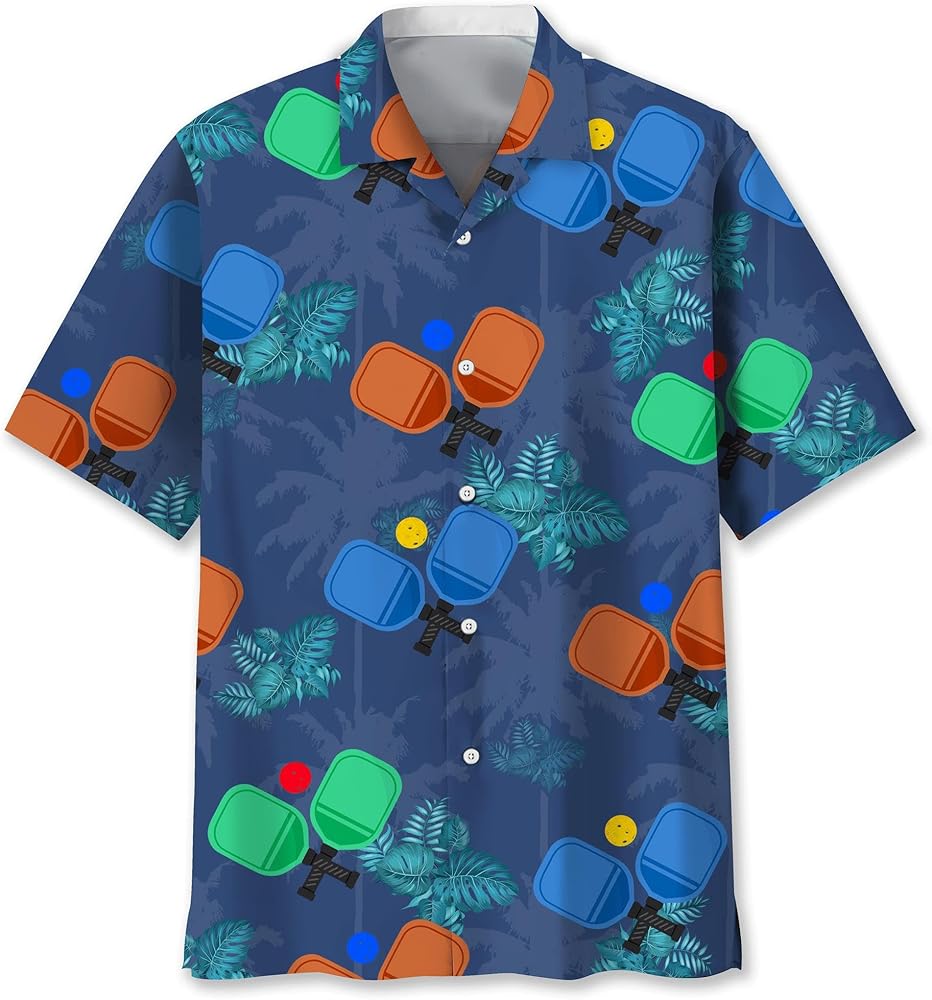 Custom Pickleball Tropical Hawaiian Shirt Multicolor