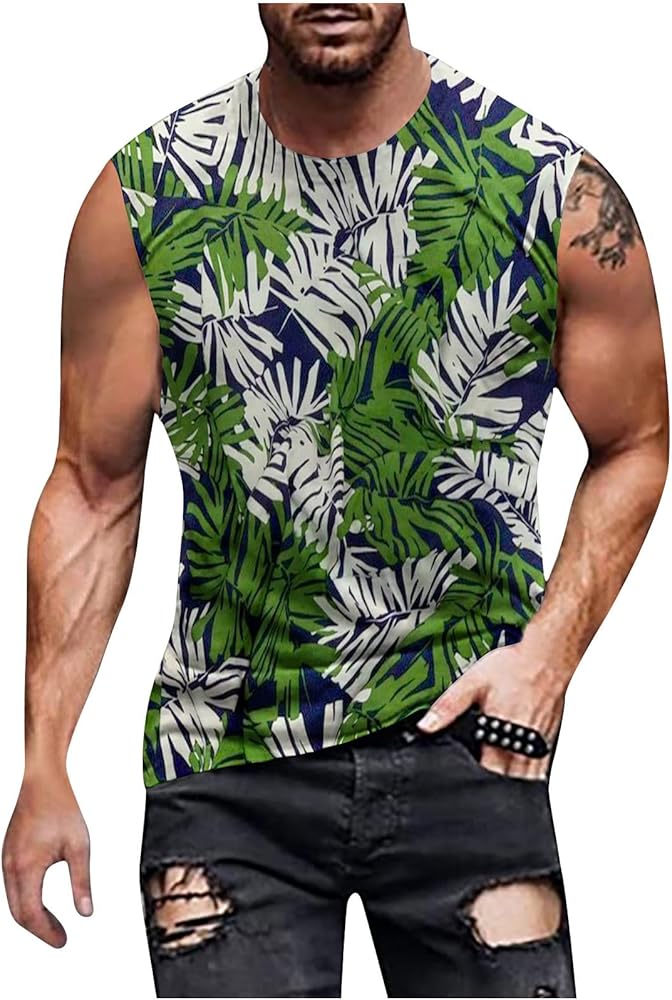 Hawaiian Shirts Mens Tank Tops Fashion Beach Tshirt Casual Round Neck Sleeveless Muscle Tees Plus Size Summer Tops