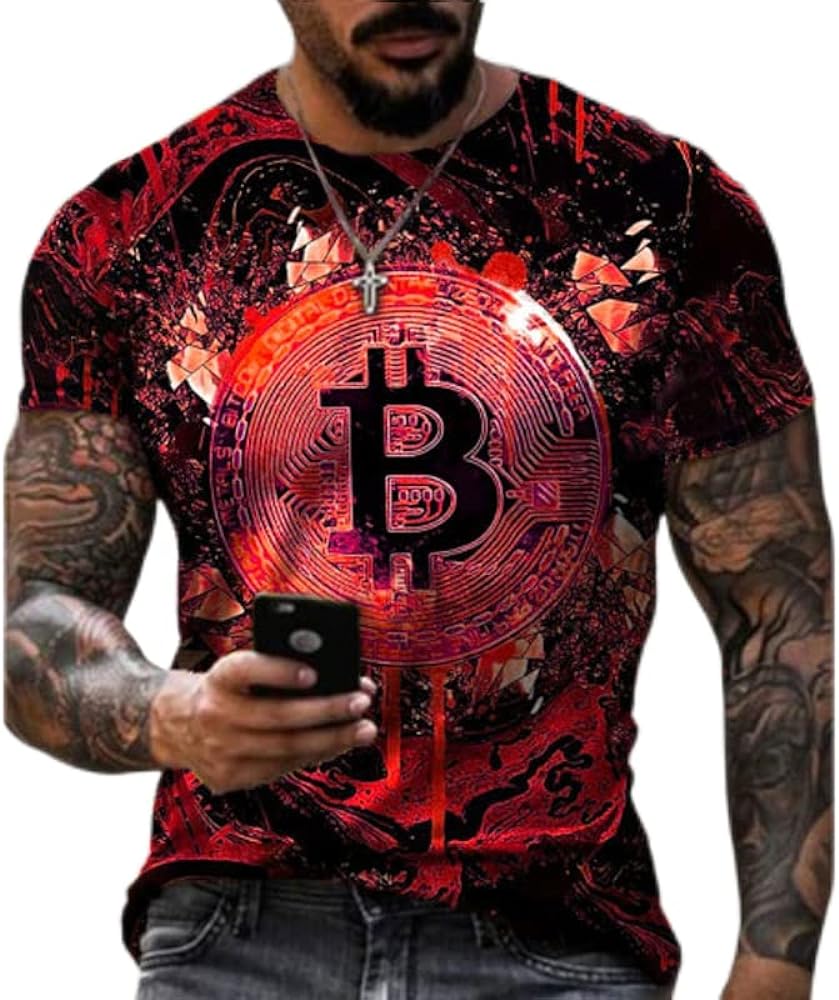 2023 New Cotton T-Shirt Bitcoin 4D Digital Printing Garden Men's Street Loose Sweatshirt T-Shirt