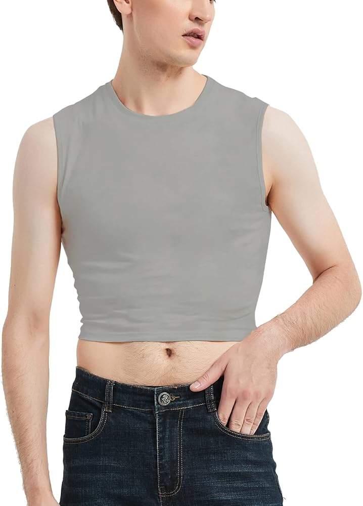 Cotton Mens Cropped Tank Top Short Sleeve Vest Crop Top T-Shirts