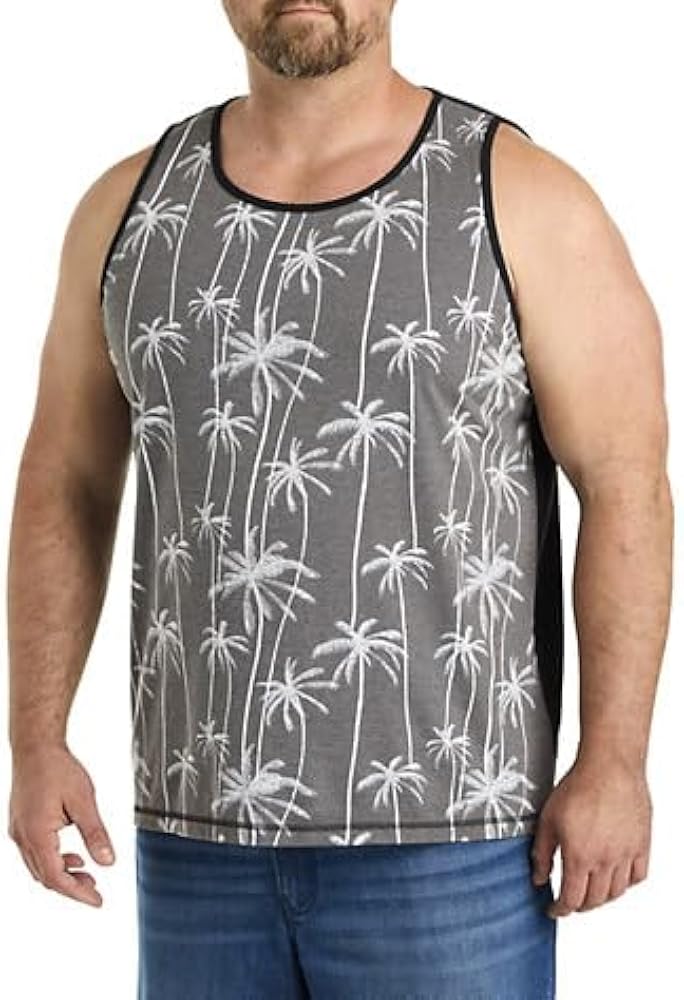 True Nation by DXL Men's Big and Tall Palm Tree Sleeveless T-Shirt, Black