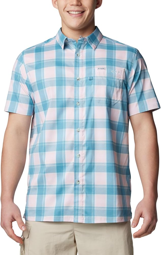 Columbia Men's Super Slack Tide Camp Shirt, Canyon Blue Ombre Check, 3X