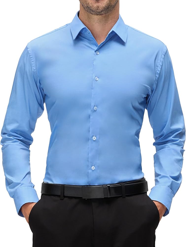 Esabel.C Slim Fit Mens Dress Shirts Long Sleeve Stretch Athletic Fit Button Down Shirt Top