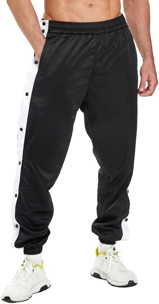 Men's Sweatpants Tear Away Basketball Pants Athletic Workout Running Casual Loose Jogger with Pockets