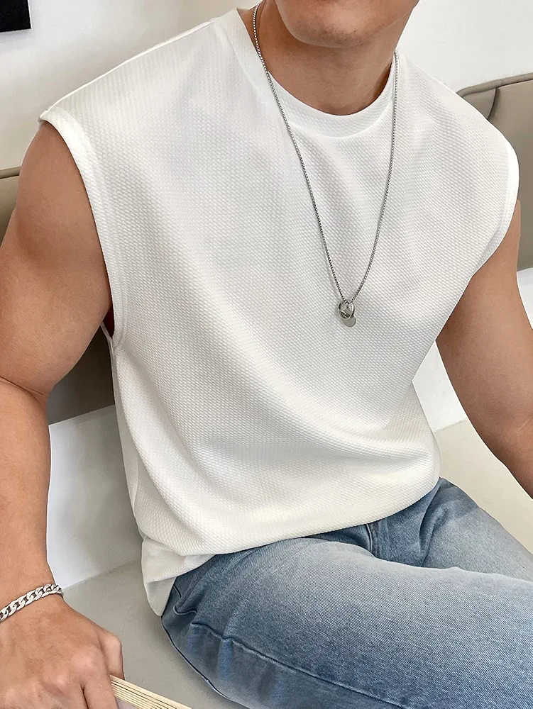 Casual T-Shirts for Men Men Letter Patched Detail Tank Top SCOOVY (Color : White, Size : Small)