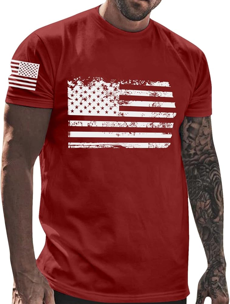 Mens Patriotic T Shirts Independence Day American Flag Casual Soft Comfortable Small Printed Cotton Round Neck Shirt