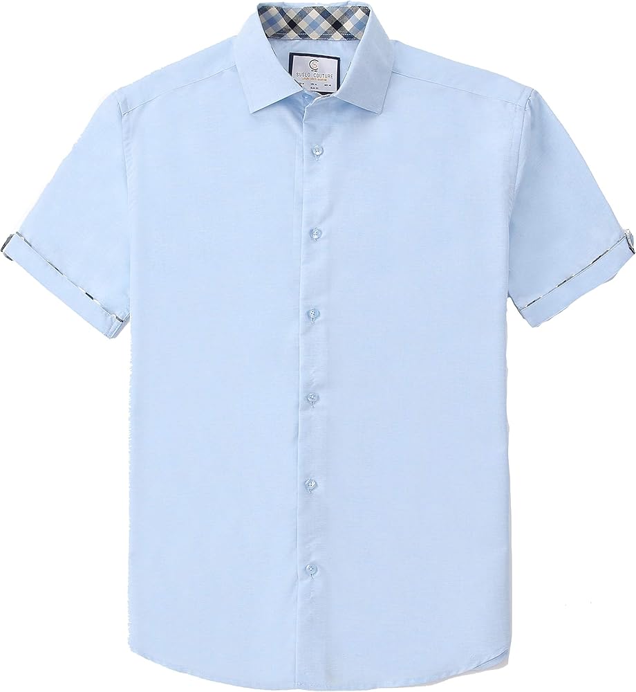 Suslo Couture Youth Men's Linen Look Slim Fit Short Sleeve Shirt